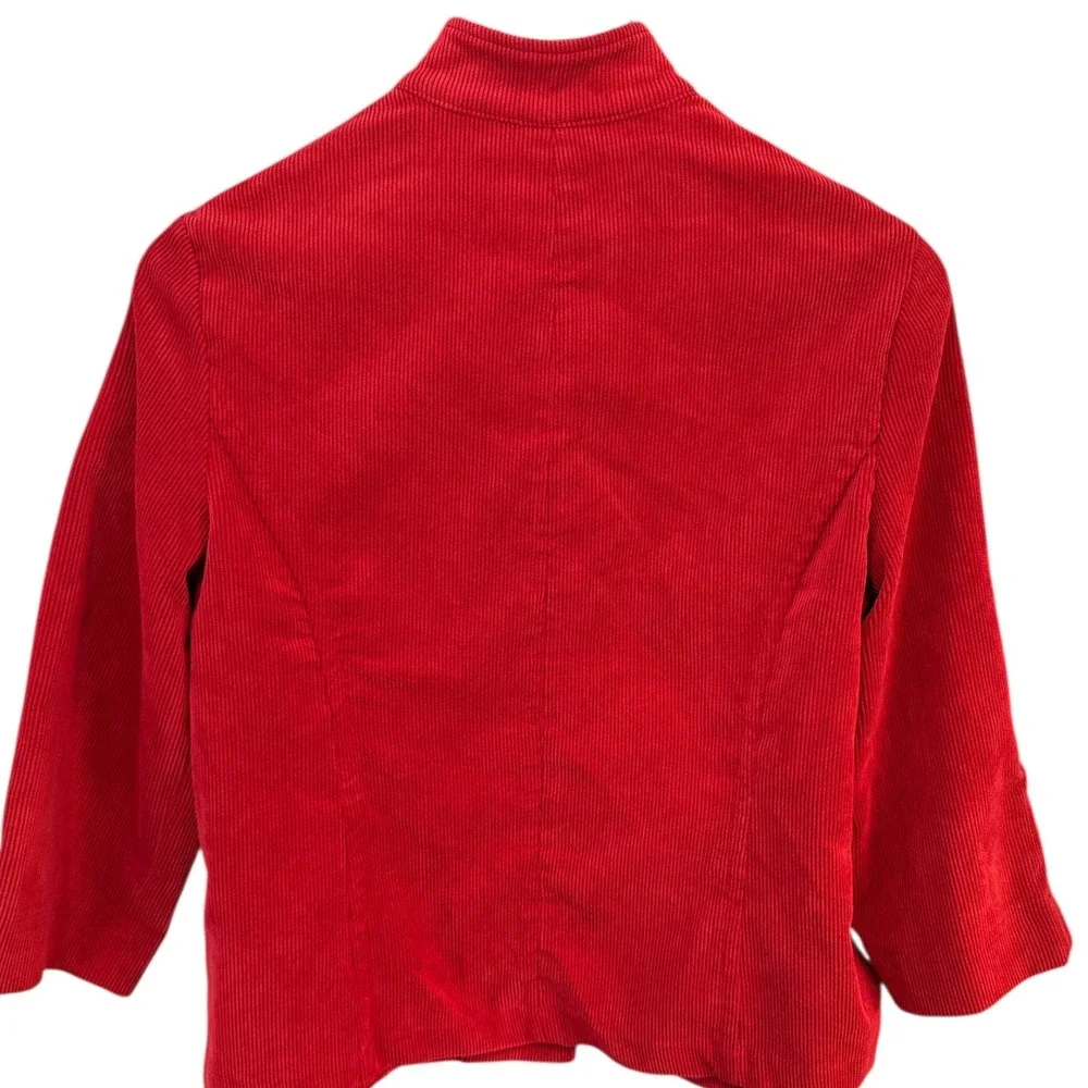 REQUIREMENTS Red Corduroy Blazer Women 3/4 Sleeve‎ Sz S Coastal Cowboy Vibrant